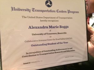Ali Boggs' Outstanding Student of the Year certificate