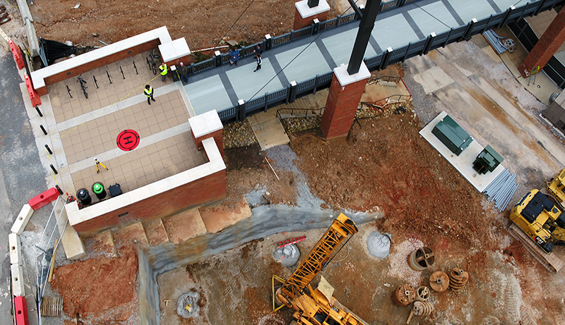 Aerial view of construction on UT campus taken from IoG drone.
