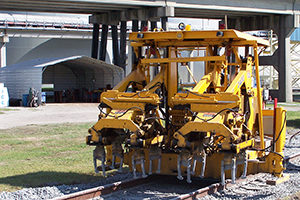 Equipment on railroad tracks.
