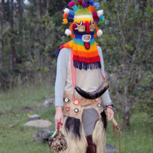 Samantha Jurek dressed in zamaroo and chivo in Ecuador.