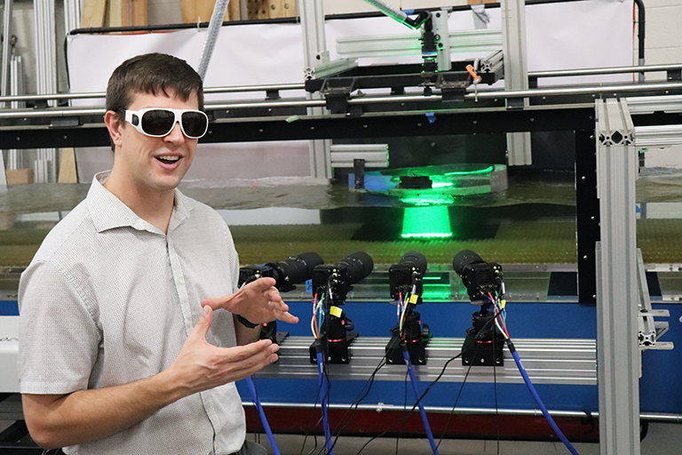 Micah Wyssmann in the Hydraulics and Sedimentation Laboratory.