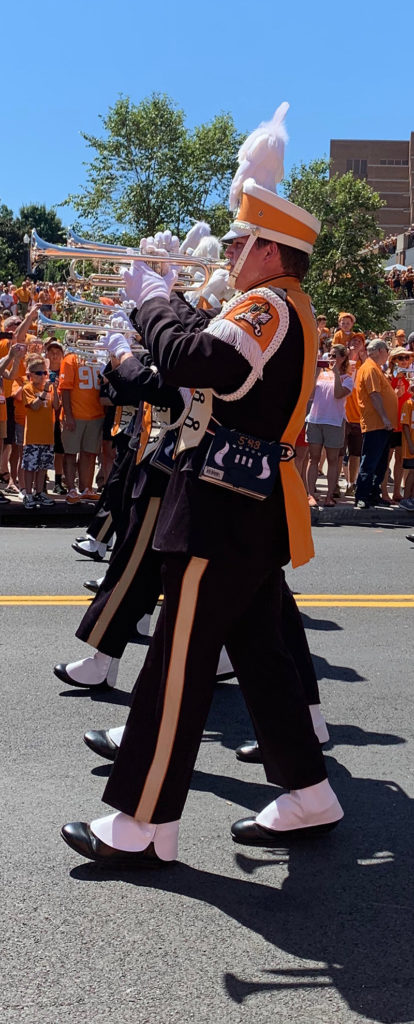 Matthew Keisling marching with the Pride of the Southland Band.