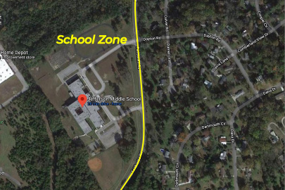 Map of area around Jefferson Middle School.