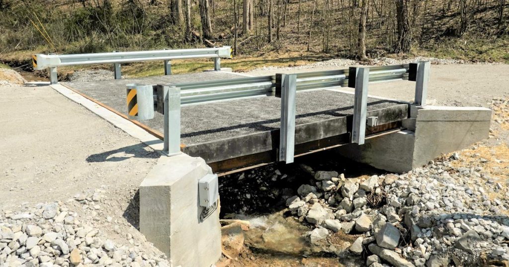 Morgan County bridge made up of fiber-reinforced polymer composite material.