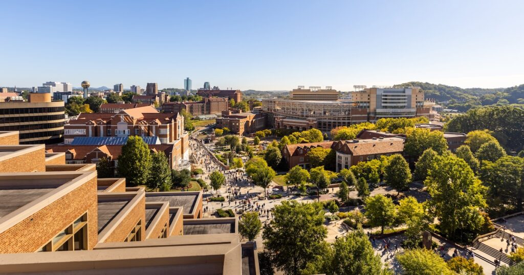 view of University of Tennessee campus from the roof of Hodges Library