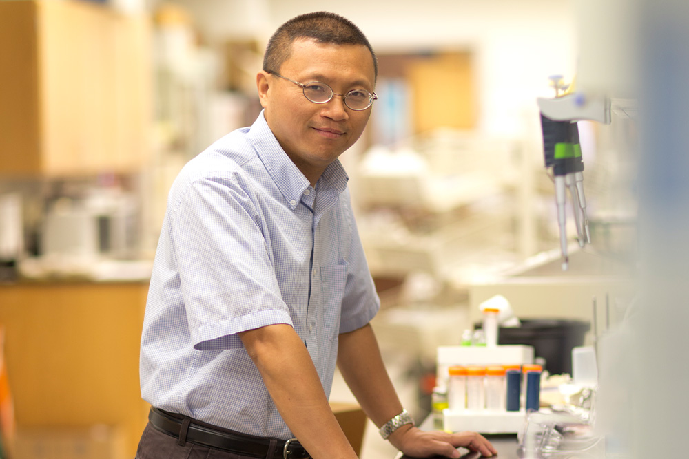 Qiang He working in a lab